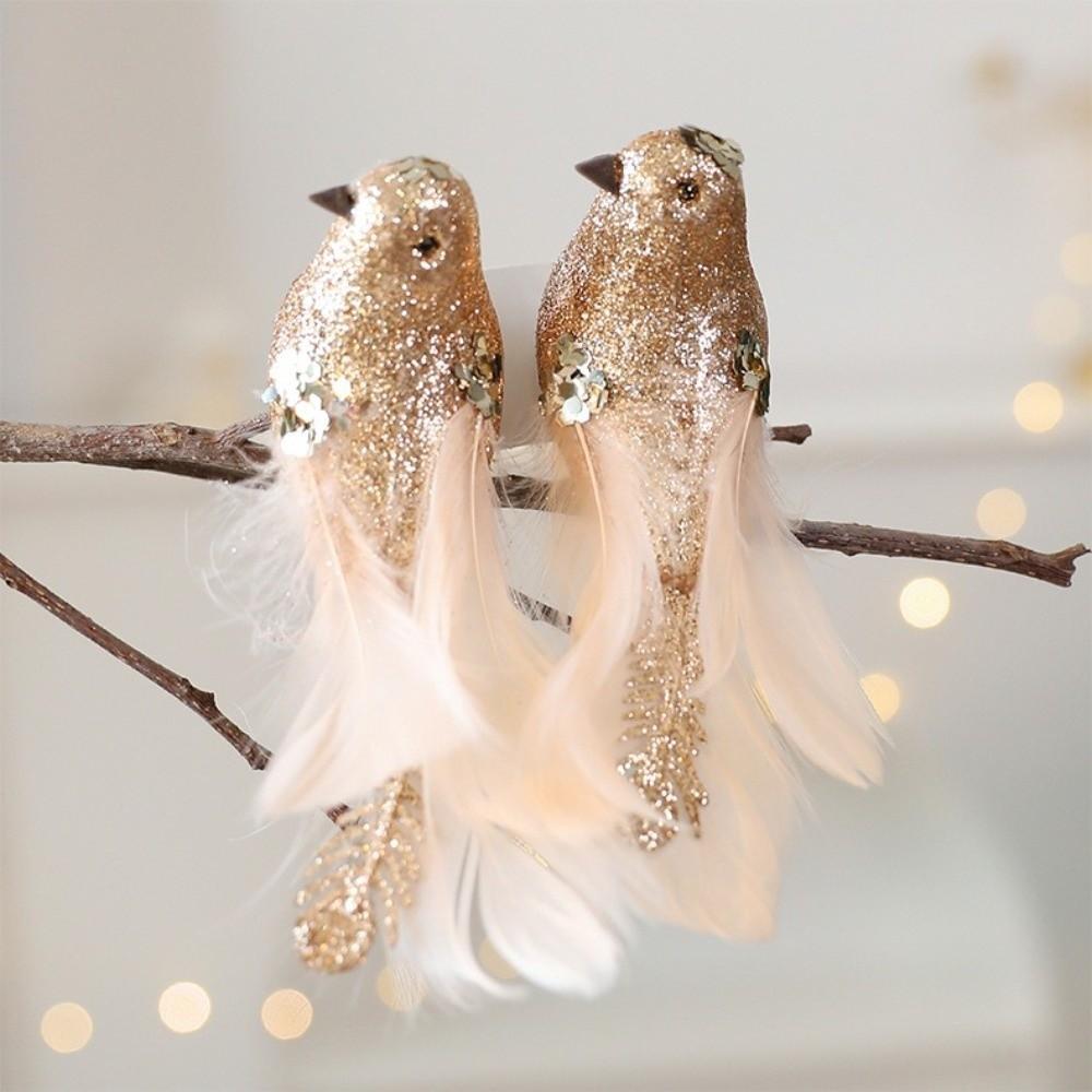 White Doves Christmas Tree Pendants Glitter Feather Birds Ornaments  Wedding Decoration