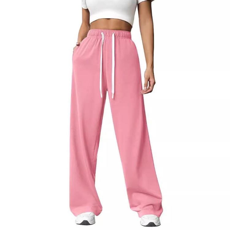 Women's Comfortable Elastic Waist Leisure Sports Wide Leg Loose Straight Pants Trousers