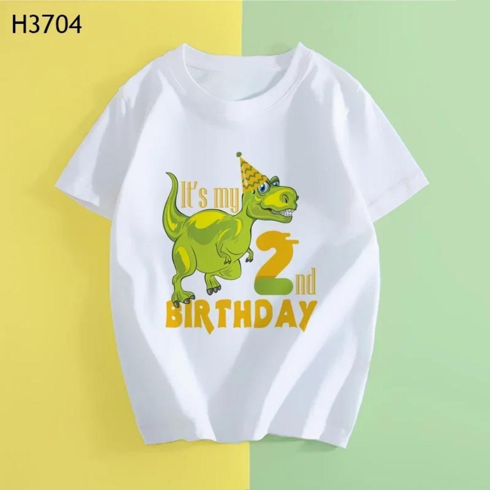 Children Dinosaur Birthday Number Cartoon T Shirt Child Birthday Party Dino Present T-shirt Boy Girl Animal Tops Gift Kid Tshirt