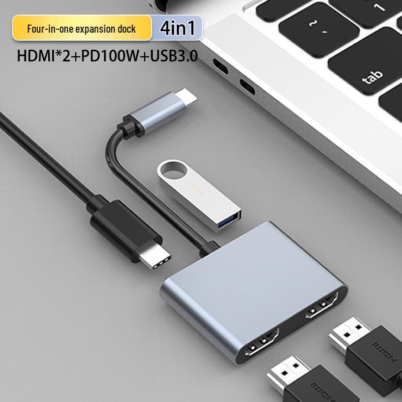Type-C 4-in-1 Docking Station: HDMI Multi-Screen Display & 4K Mirroring Hub