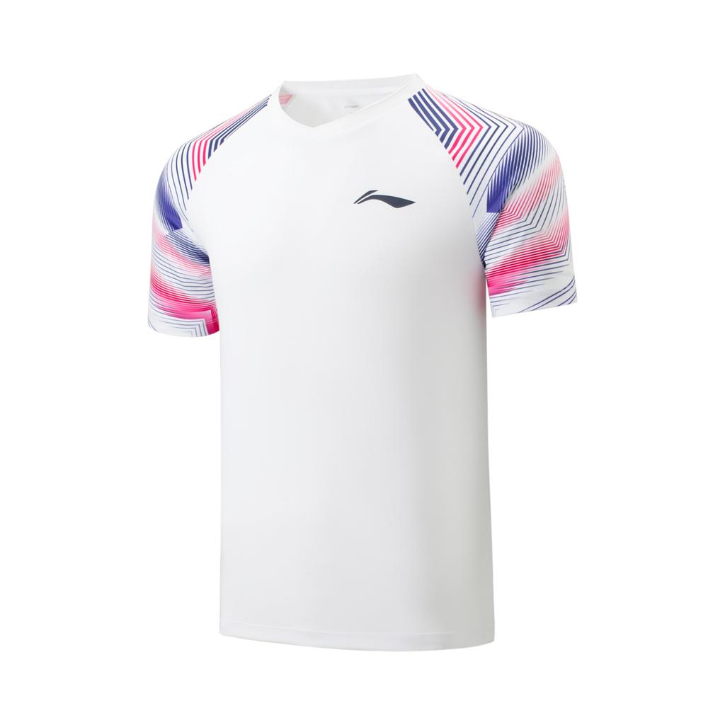 Li-Ning Color Block V-Neck Casual Short Sleeve T-Shirt Unisex Tops Standard-White AAYV157-2