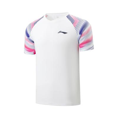 Color Block V-Neck Casual Short Sleeve T-Shirt Unisex Tops Standard-White AAYV157-2