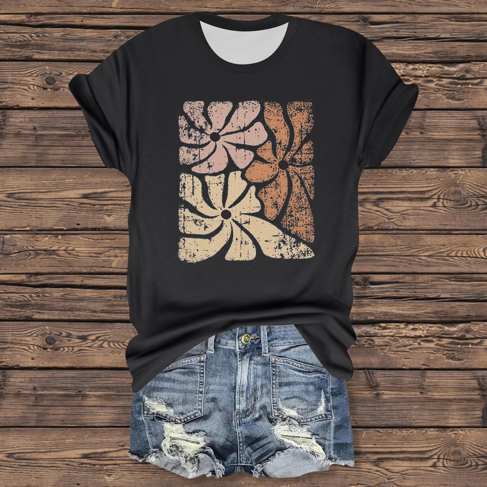 

Женская повседневная футболка с принтом, пуловер с круглым вырезом, топ с короткими рукавами L чёрный