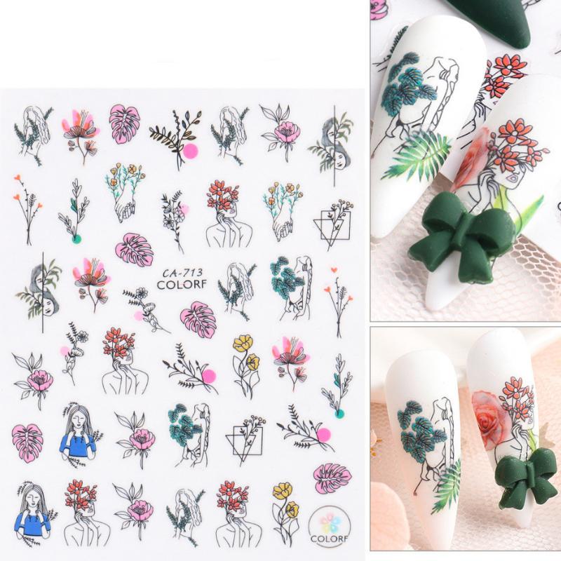 1ks 3D samolepky na nehty jaro léto přírodní květ listy simulace sušená květina vážka nášivka na nehty vodní sklíčka dekorace