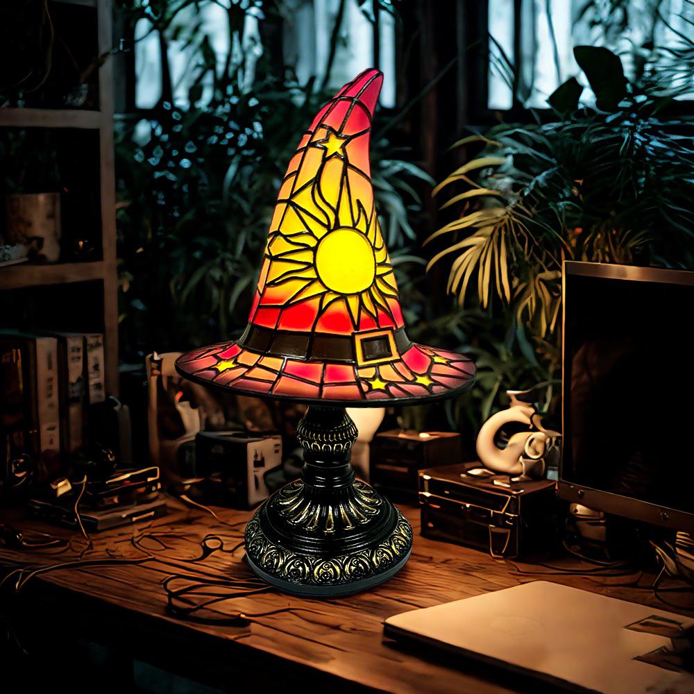 Stained Glass Witch Hat Lamp Halloween Hat Lamp Table Lamp for Living Room Home Bedroom Decorati