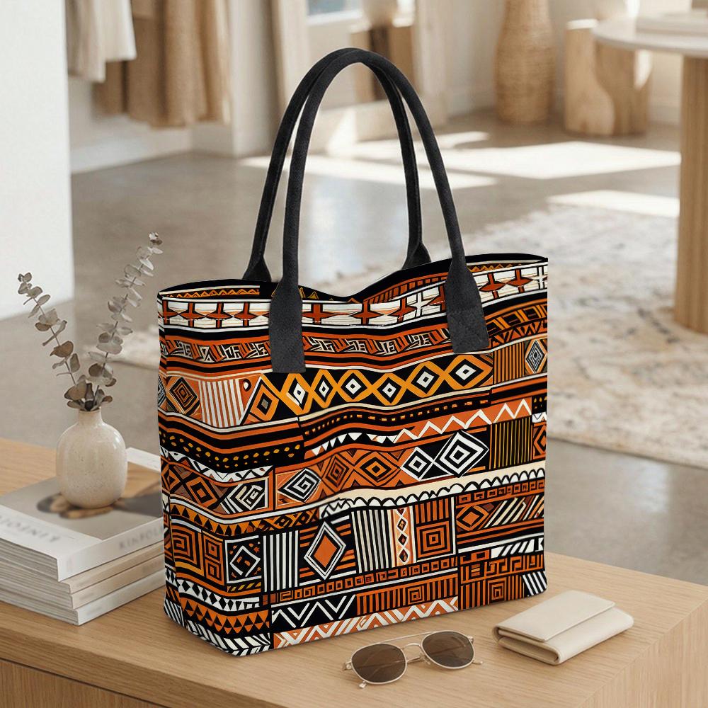  Boho Ethnic Pattern Tote Bag Large Capacity Casual Shoulder Bag for Daily Use Shopping Travel