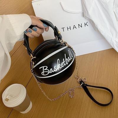 Basketball Handbag Small Round Bag Basketball Bag Letter Printing Shoulder Bag
