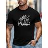 European Sizes Men'S Summer Casual Short-Sleeve T-Shirt with Hawaiian Palm Tree Pattern