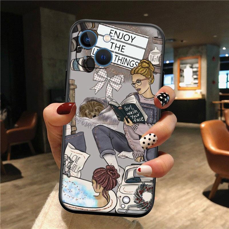 

IK27 Fashion Girl Coffee book New High-End Shell Phone Case for Redmi Note 13 14 Pro+ Plus A3 A3X 13X 13C 13R 14S 14C 14R Redmi A3x