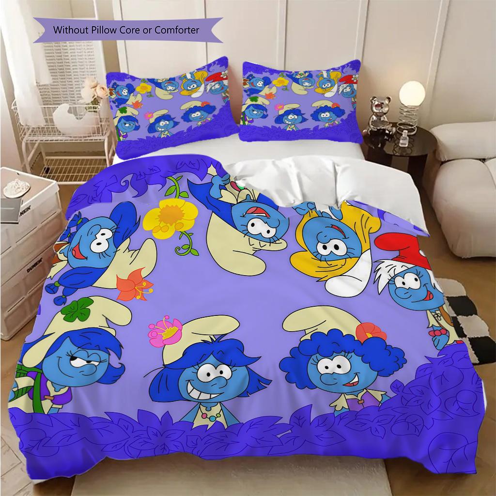 Smurf Adventure Blue Fantasy Threepiece Set 1 Duvet Cover 2 Pillowcase Without Core Soft And Comfortable Duvet Cover And Pillowcase