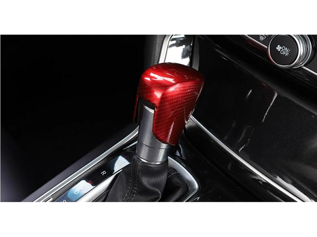 Honda Accord 18th Gen Red Interior Trim Kit: Gear Shift Frame, Armrest, Air Vent, Gear Knob, Steering Wheel.