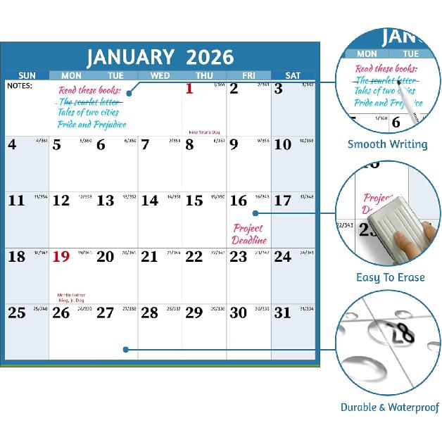 2026 Dry Erase Calendar – Large Yearly Wall Calendar 2026, 45.1'' X 33.7'', 2-Side Reversible Calendar 2026, Vertical/Horizontal, Jan 2026 – Dec