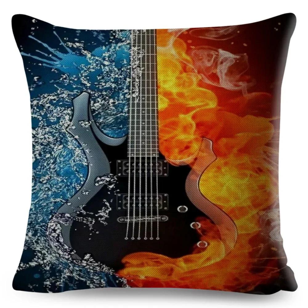 Nordic Style Music Note Pillowcase Decor Vintage Guitar Mike Printed Pillow Case for Home Sofa Polyester Cushion Cover 45x45cm
