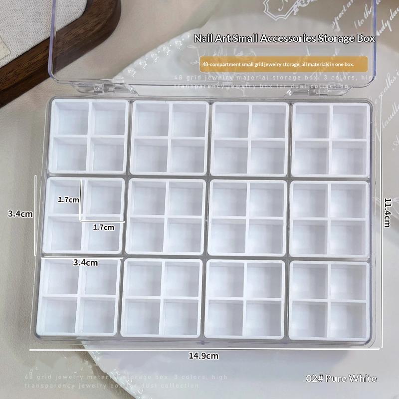 48 Compartment Clear Plastic Storage Box with Lid Detachable Grids for Nail Art Rhinestones Small Jewelry Organizer