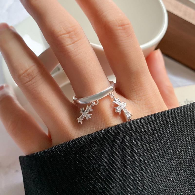 Lan Zhi Micro-Paved Cross Jewelry Open Ring - Non-fading Light Luxury 925 Sterling Silver