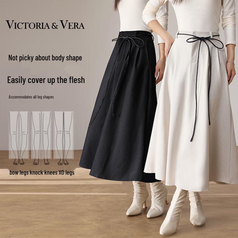 VICTORIA&VERA Women's Fleece-Lined A-Line Midi Skirt