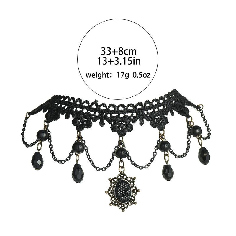 Vintage Lace Necklace Female, Personalized Exaggerated Black Crystal Collarbone Chain Lace Necklace Collar