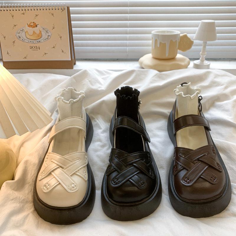 Women's Round Toe  Spring New Style Deep Mouth Literary Lady Campus College Style Height Increase Large Size Single Shoes