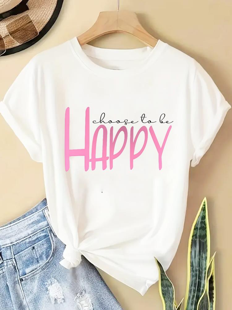 (Asian Size) letter trend cute Women Casual Short Sleeve T  Tee Top Clothing Shirt Fashion Printed Lady Female Graphic T-shirts