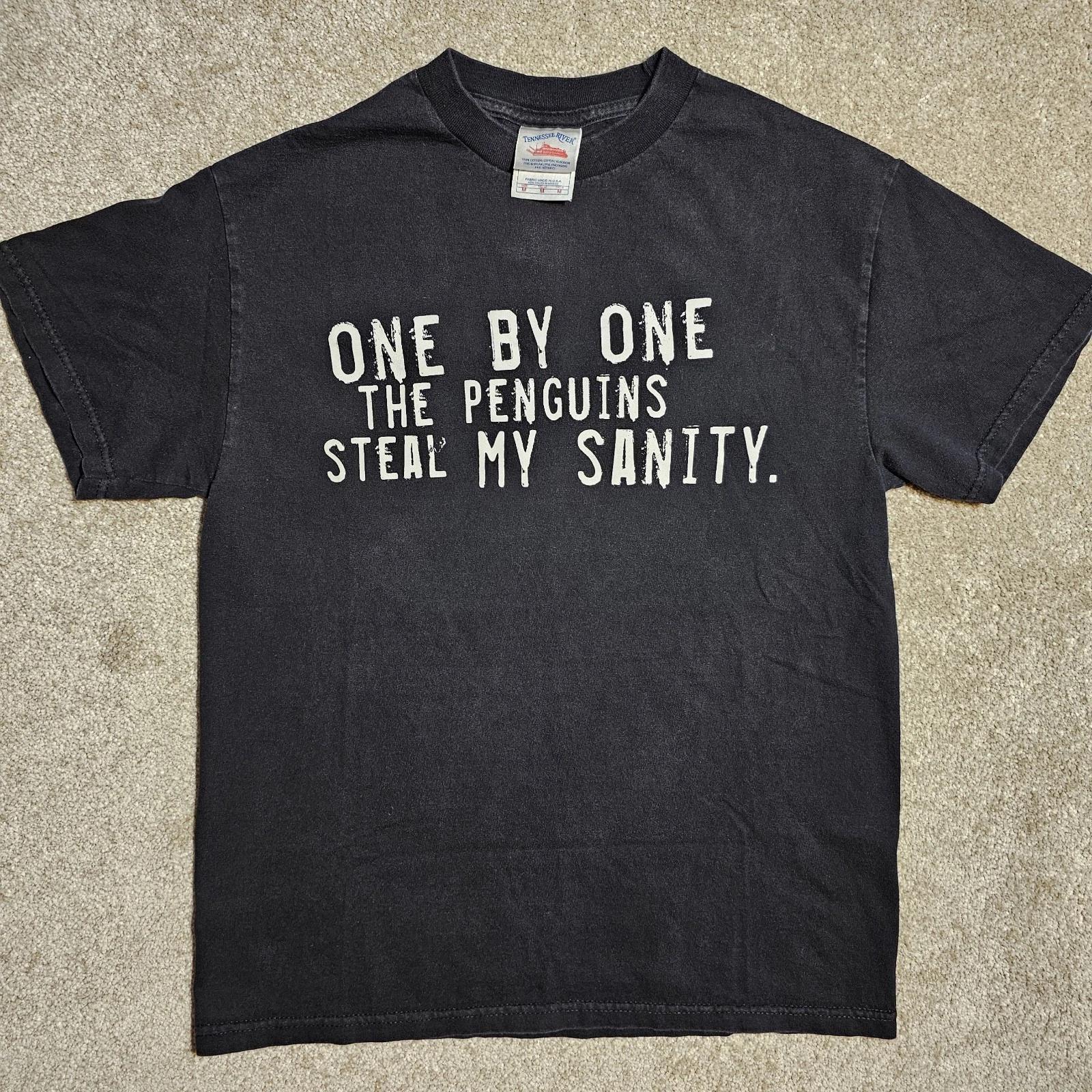

Vtg Y2k Penguins Steal My Sanity Black Size M Graphic T-shirt Emo Scene Mallcore L