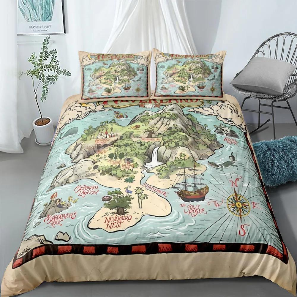 Neverland Map Bedding Set 3D Print Duvet Cover Pillowcase Bedding Set Kids Boy Girl Bedroom Decoration Single/Double Size Gift