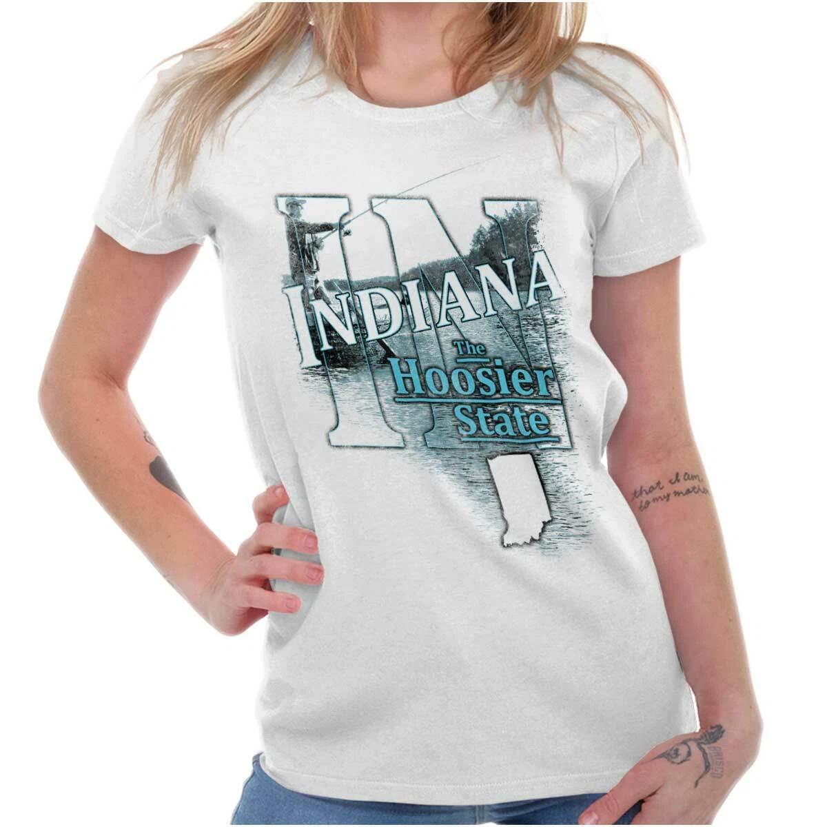 Indiana Fishing Lake Souvenir Travel Tourist Womens Top Junior Graphic Tee XL