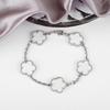 Hot Sale Premium 15mm Natural Stone White Shell Five Leaf Flower Bracelet Gold Silver Lucky bangle For Women Girls Party Daily