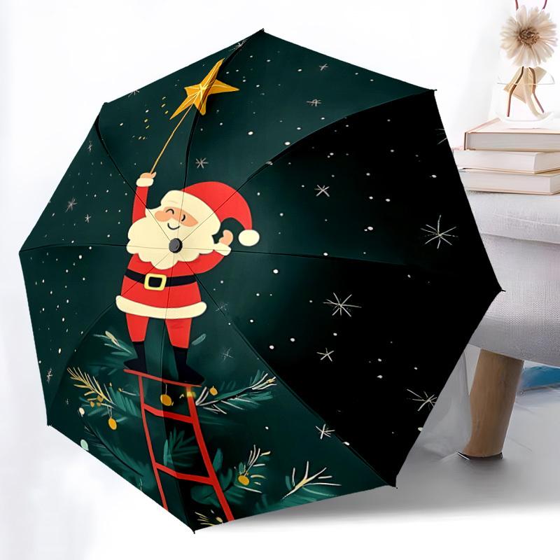 1pc Christmas Santa Fashionable Automatic Opening/Closing Folding Umbrella with 8 Bones, Windproof Portable, Daily Use143