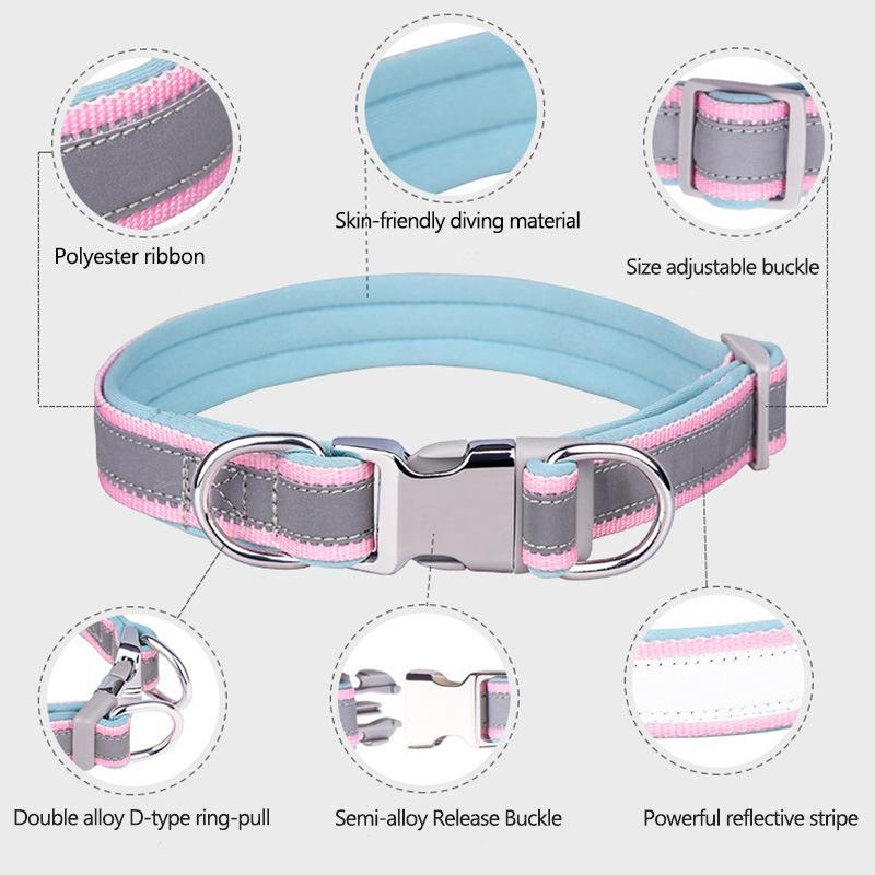 Pet Collar Can Be Engraved Metal Buckle Space Cotton Inner Highlight Reflective Strip Dog Collar Neck Ring