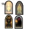 Ghostly Candlelight Display Light Up Ghost Mirror, Arched Wooden Frame Ghost/Grim Reaper Halloween Indoor Holiday Ornaments Soft Ambient Lighted