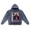 DTG print Knitted Denim Zip-Up Hoodie Japan Samurai Brother Print Zipper Hoodies  