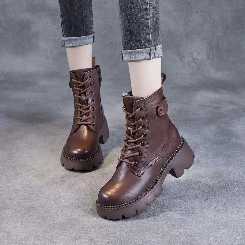 Fashion Women Winter Boots Outdoor Non Slip Casual Thick Soled Warm Short Boots Fashion Comfort Chunky Heel Motorcycle Boots Botas Mujer