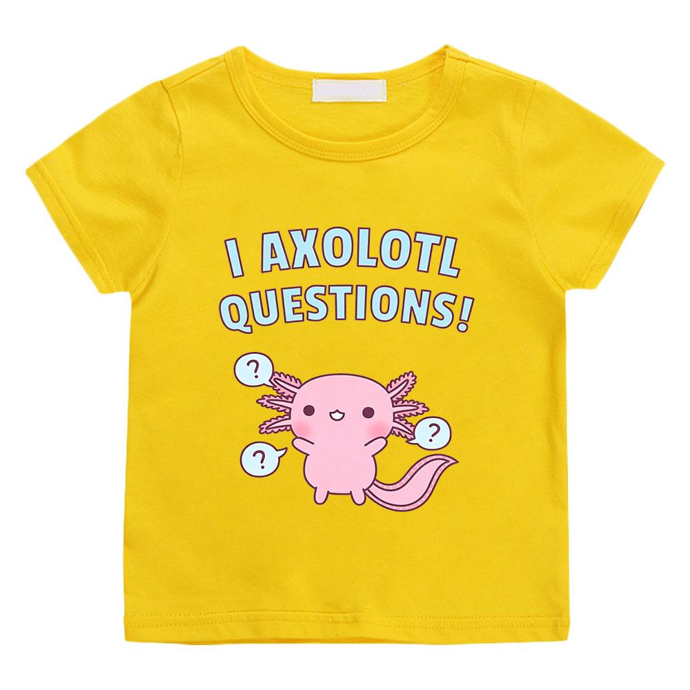 

Pink Axolotl Children s T-shirts 100%cotton Funny Cartoon Print Short Sleeve Boys Girls Tees Summer Casual Round Neck T-shirt 160 жовтий