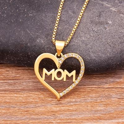 Nidin Ins Fashion New Creative Design Zircon MOM Letter Heart Shape Necklace Personalized Jewelry Party Accessories Gift