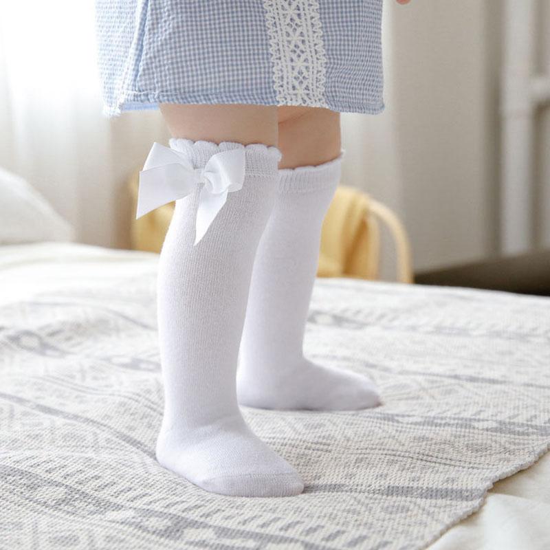Solid Color Spring Summer Infant Toddler Kids Socks New Soft Cotton Baby Girl Socks Cute Bows Princess Girl Knee Socks