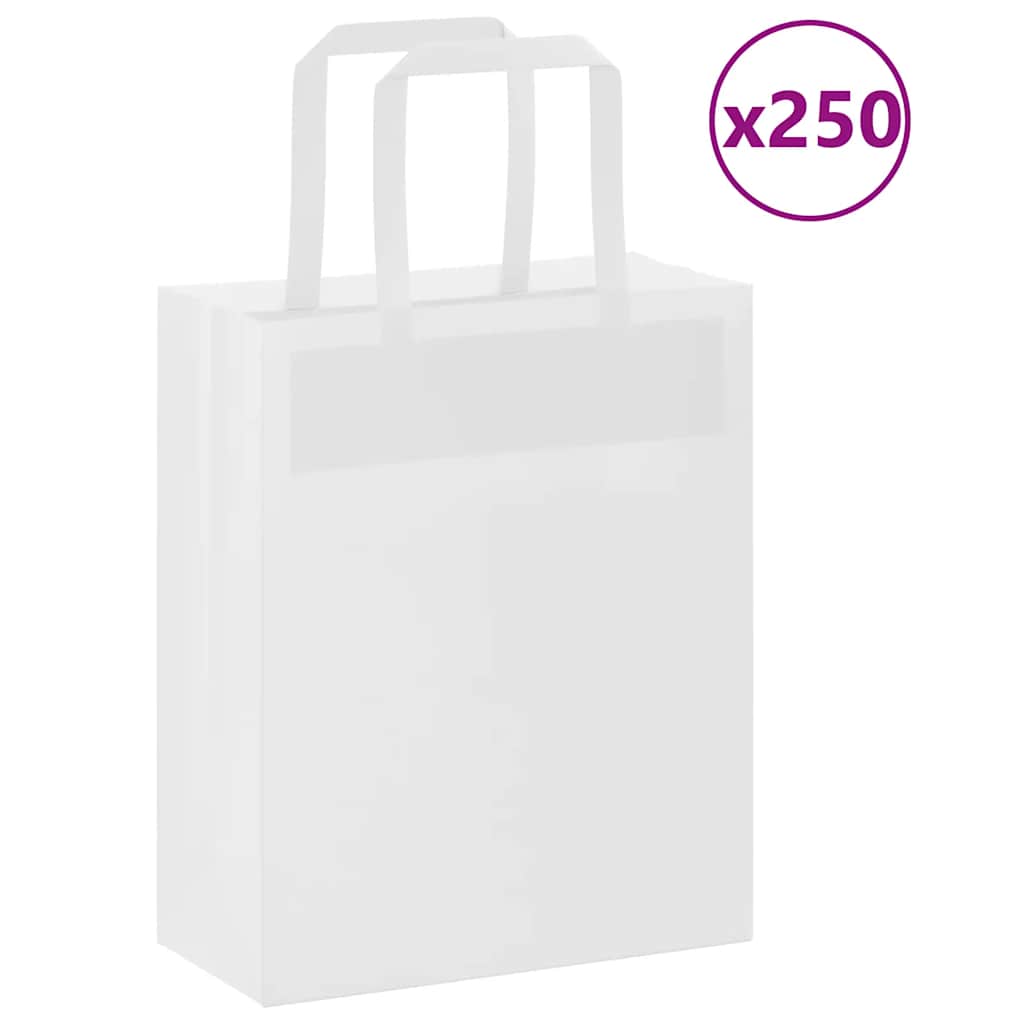 Paper Carrier Bags 250 Pcs with Handles White 18 X 8 X 22 Cm