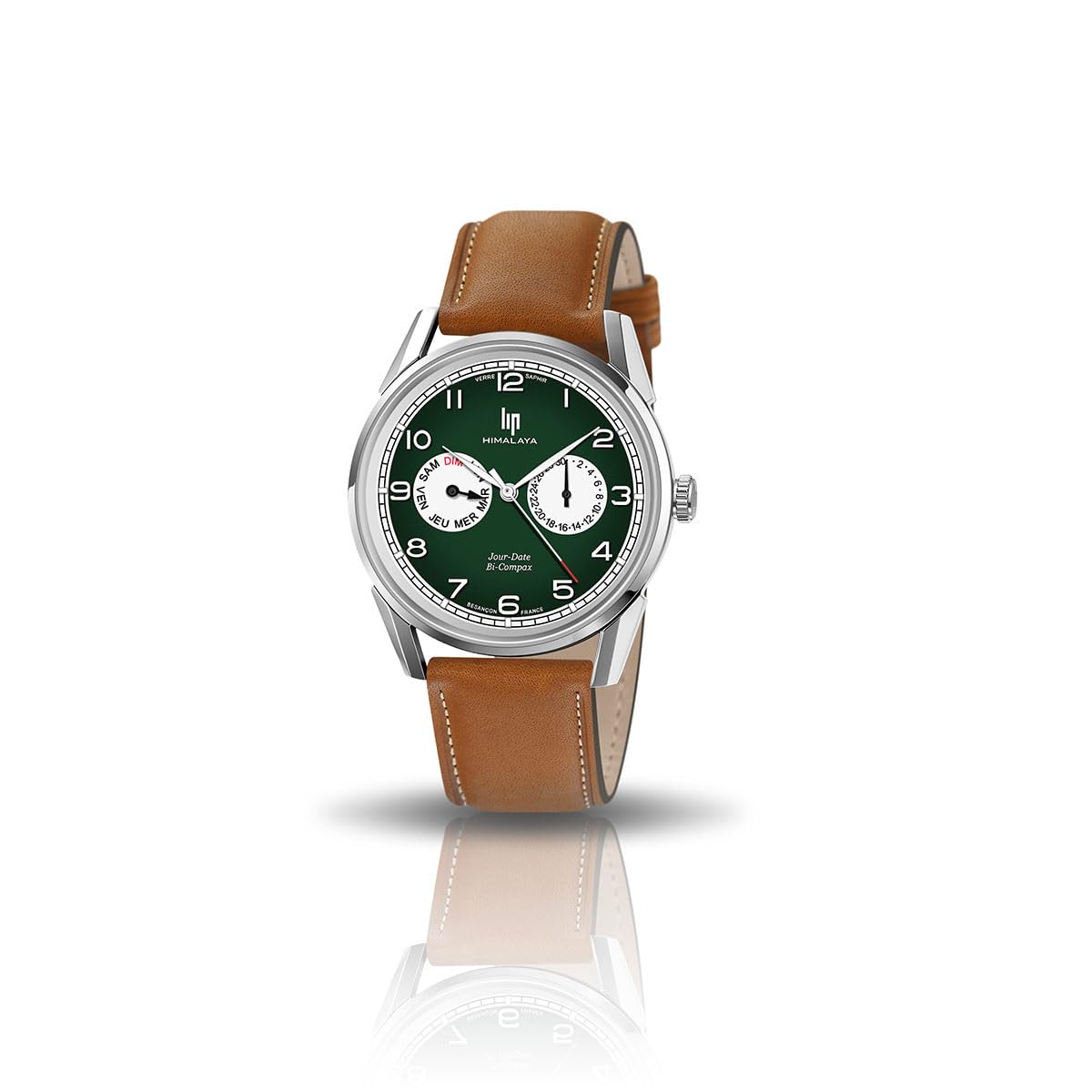 

Authorized Distributor Lip Watch 671674 Himalaya 40MM Day Date Dark Green Brown Leather [LIP] Men s [HIMALAYA] зелений