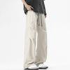 Men's Baggy Trousers Spring Summer Drawstring Waist Cargo Pants Solid Color Wide Leg Trousers for Street Travel Office