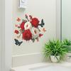 Hand Painted Red and White Roses with Flying Butterflies Toilet Seat Sticker Bathroom Decor Self-Adhesive Removable Decal