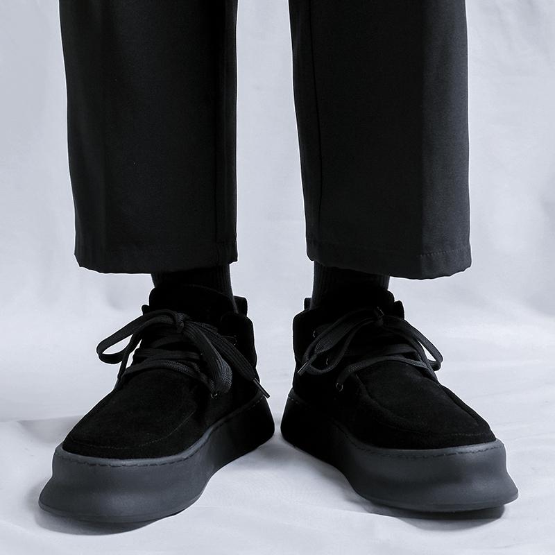 Fashion Men Suede Thick Soled Office Walking Shoes Soft Soled Genuine Leather Shoes Round Toe Flat Designer Antiskid Oxford Shoes2025New