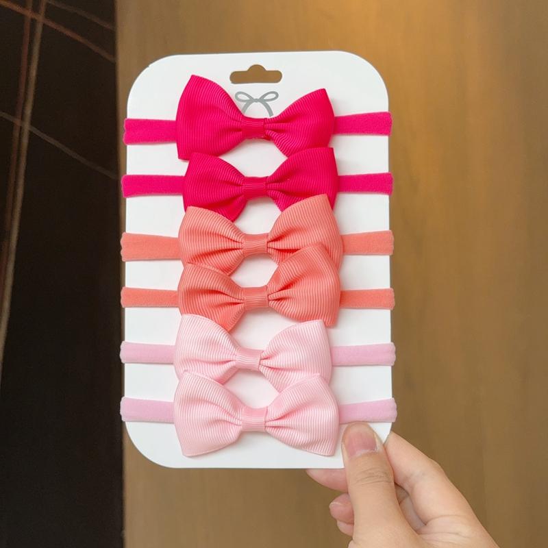 6Pcs/Set Solid Color Kids Headwear Elastic Hair Bands for Baby Cute Ribbon Bowknot Headband Infant Girls Hair Accessories
