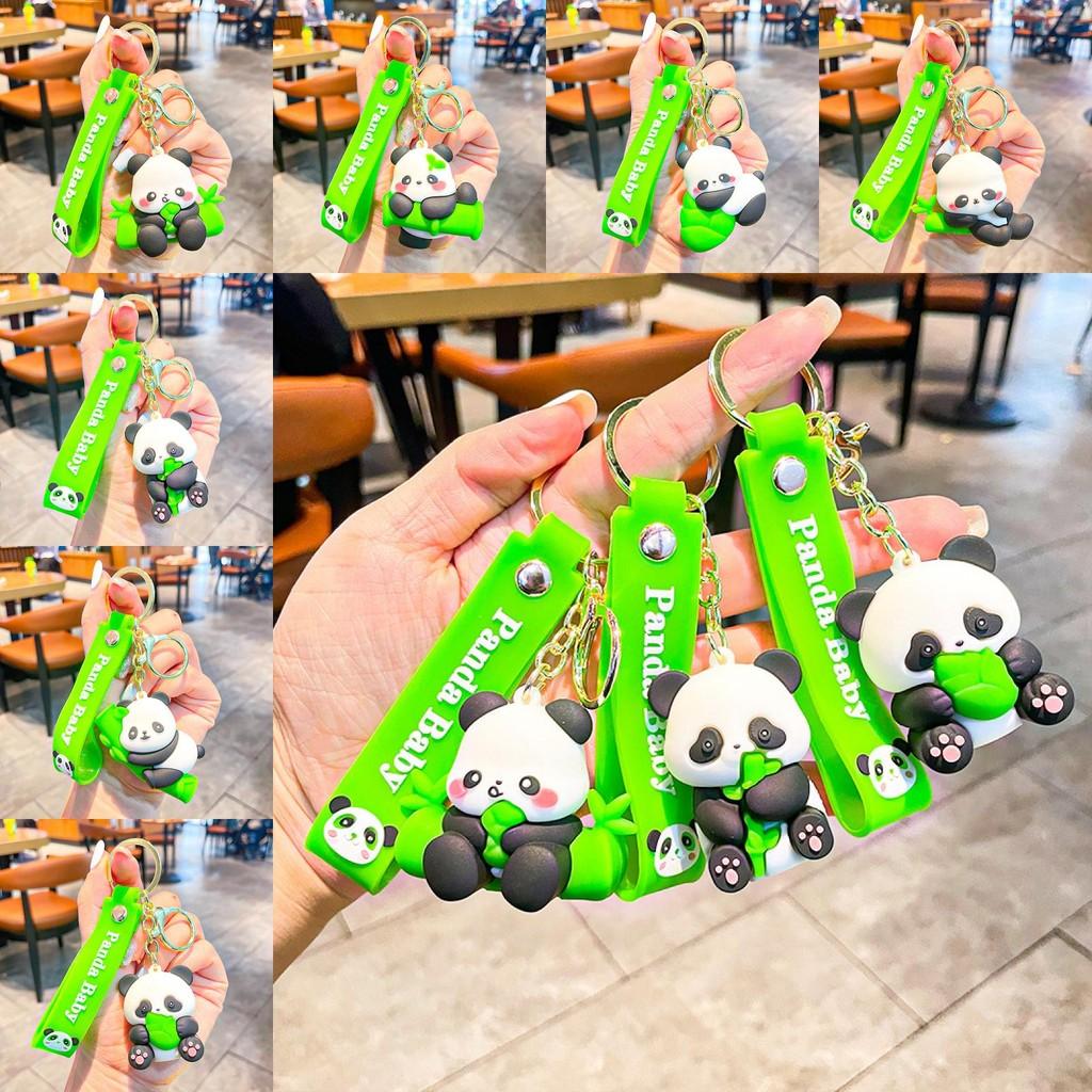 Panda Side Holding Bamboo Shoot Key Chain Cute Cartoon Girl Pendant Backpack