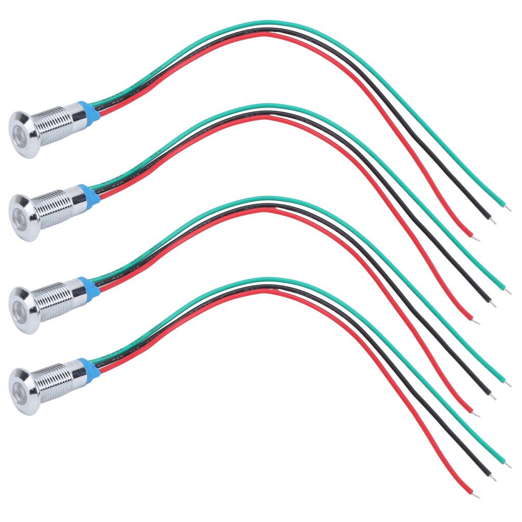 4 Sets PreWired Round LEDs Waterproof 2Color Signal Light Common Anode 8mm 36V(Red and Green )