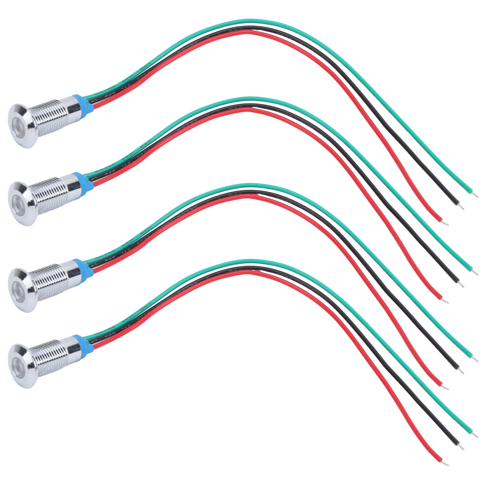 

4 Sets PreWired Round LEDs Waterproof 2Color Signal Light Common Anode 8mm 36V(Red and Green )