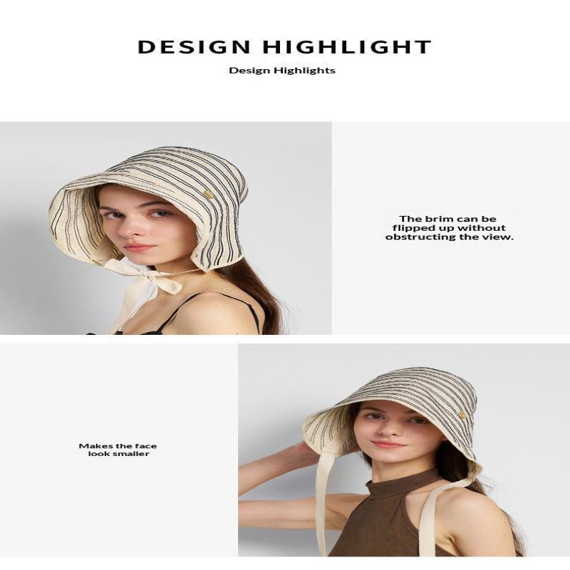 Breathable Striped Linen Sun Bonnet With Adjustable Chin Tie Uv Protection For Beach Vacation Outdoor Use