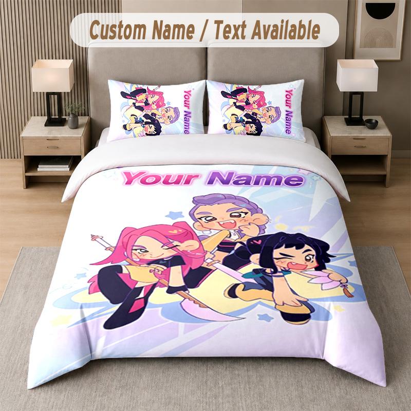 Kpop Demon Hunters Design Bedding Set Custom Text 1 Duvet Cover & 2 Pillow Cases
