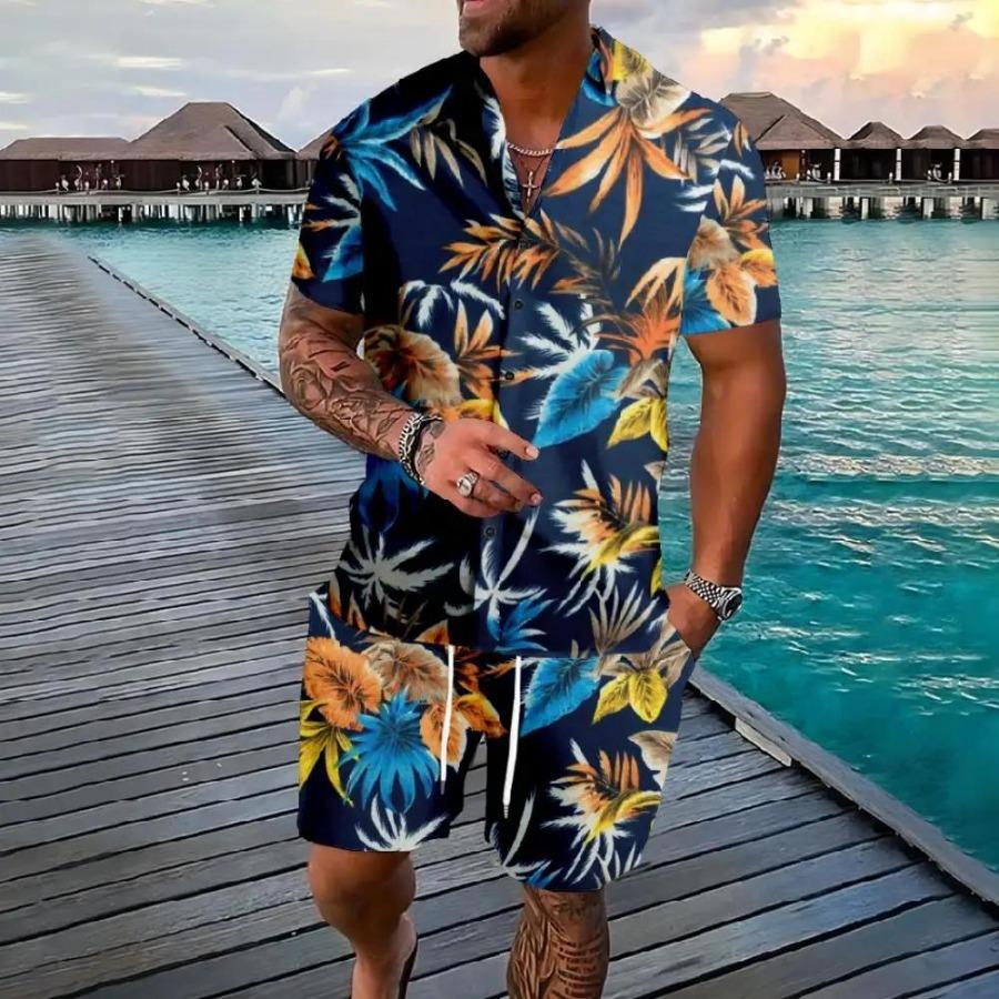Fashionable Summer Floral 3D Print Men's Set Short-Sleeve Shirt Loose Casual Beach Shorts