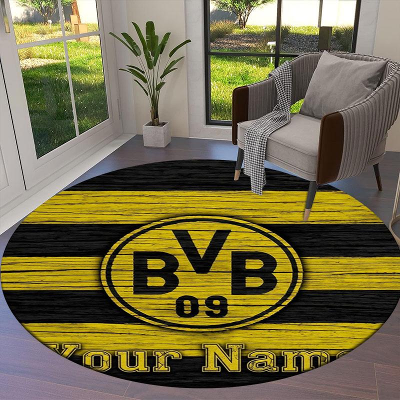Borussia Individueller Name Runder Teppich, Teppich für Wohnzimmer Schlafzimmer Sofa Spielzimmer Dekor, Rutschfeste Bodenmatte