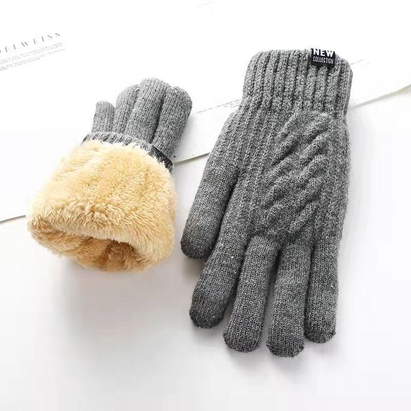 

New Men s Warm Full-finger Gloves Winter Touch Screen Plus Fleece Gloves Men s Thick Knitted Cycling Gloves сірий