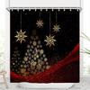 4Pcs Bathroom Shower Curtain Set Elegant Christmas Tree Pattern Bathroom Curtain With 12 Hooks Non Slip Rugs Toilet Cover Mat Bathroom Partition